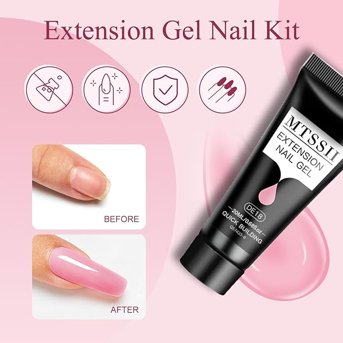 MTSSII 13Pcs Poly Nail Gel Kit 6 Colors +7 Nail Art Accessories kit Nude Pink Poly Nails Gel Kit Starter Kit with Mini UV Lamp Slip Solution Basic Tools DIY Nail for Women Girls
