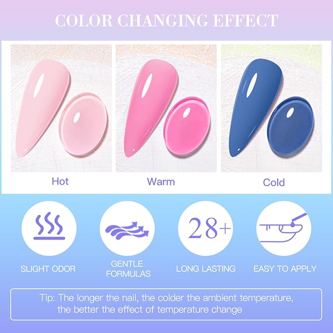 MEET ACROSS Color Changing Gel Nail Polish Set, 12 Temperature Mood Changing Colors Pink Orange Purple, Soak Off UV Light Cure Gel Polish for Salon and Nail Art DIY at Home