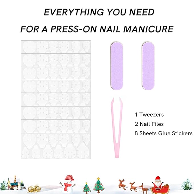 120Pcs 10 Packs Christmas Press on Nails for Girls 5 Styles 12 Sizes Cute Short Press on Nails for Kids Press ons with Santa Claus Snowflake Xmas Tree Elk Designs Full Cover for Little Girl Gift