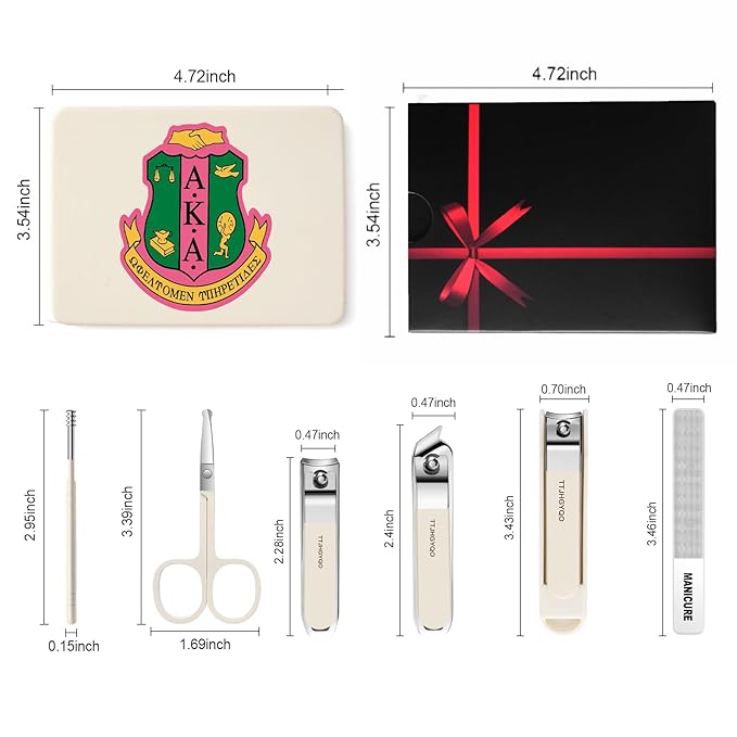 Nail Clippers and Beauty Tool Portable Set Nail Clipper Set Manicure Set 6 in 1 AKA Sorority Gifts Suitable for for Women Home, Workplace, Outdoor Travel,Etc. (AKA1 White)