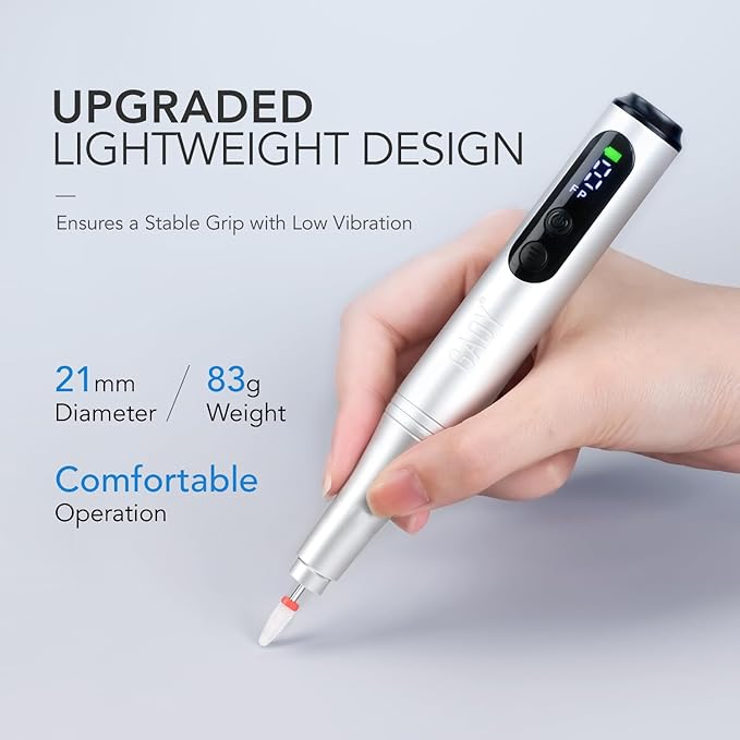 GAOY Cordless Electric Nail File for Beginners, Nail Drill with Drill Bits and Sanding Band Set for Acrylic Gel Nails, Hand Feet Trimmer Buffer Tool, Sliver