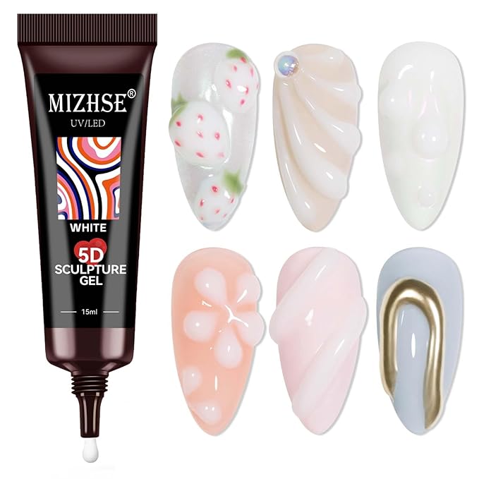 MIZHSE Milky White Sculpting Gel, 15g Carving Sculpture Gel for Nails, Molding Drawing Liner 3D Nail Art 5D Embossed Design Decoration Manicure Home DIY