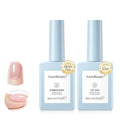 AZUREBEAUTY 15ml Rubber Base Gel Polish and No Wipe Top Coat Set, Builder Base Coat and Ultra Shine Top Self Leveling Apex Building Nail Strengthener, Long Lasting for Thin Weak Brittle Nails
