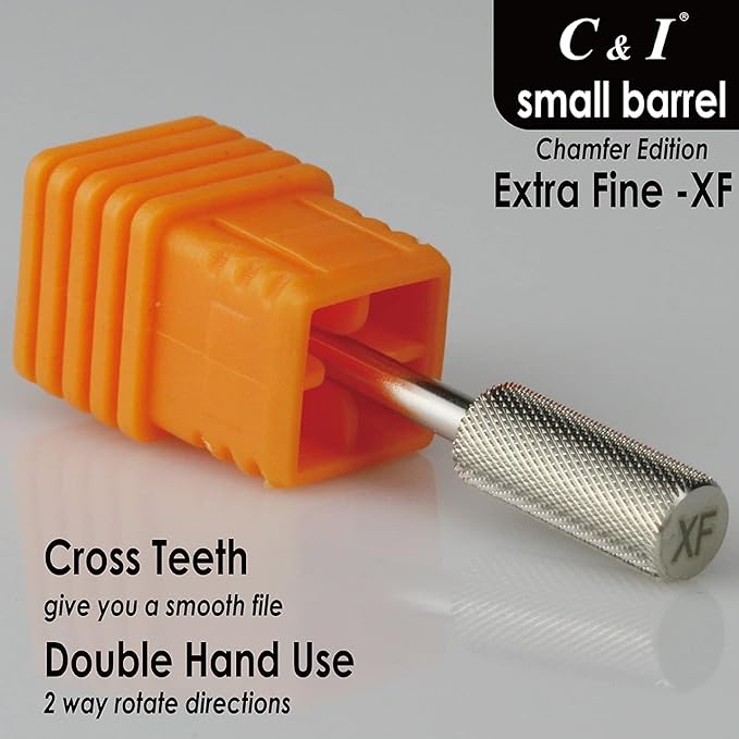 C & I Small Barrel Nail Drill Bit, Chamfer Edition, Professional Electric Nail File for Manicure Drill Machine, Remove Nail Gels, Acrylics, 3/32” (Extra Fine -XF)