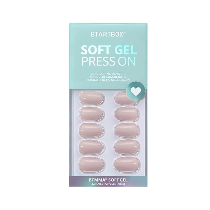 BTArtbox Press On Nails Oval - Soft Gel Press on Nails Oval Nails Fake Nail with Nail Glue, Fit Perfectly, Reusable Glue On Nails in 16 Sizes, Taro Milkshake
