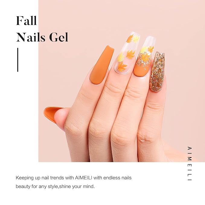 AIMEILI Soak Off U V LED Hema Free Fall Gel Nail Polish Set for Halloween Nail Art Gifts, Cruelty Free, Vegan, Wine Brown Neutral Gel Nail Polish Set Of 12pcs - Kit Set 4