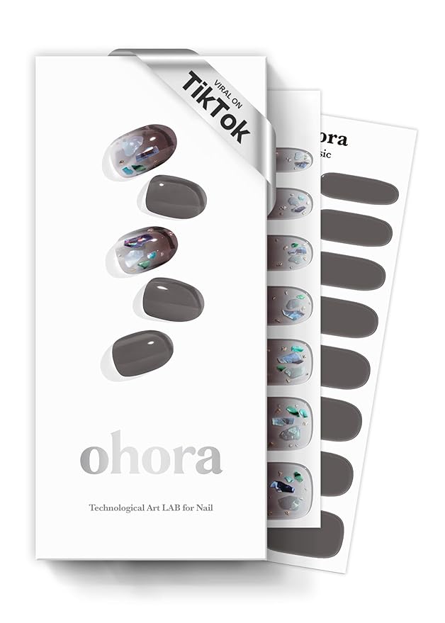 ohora Semi Cured Gel Nail Strips (N Pottery) - Dark, Ombre, Works with Any UV/LED Lamps, Salon-Quality, Long Lasting, Easy to Apply & Remove - Includes 2 Prep Pads, Nail File & Wooden Stick