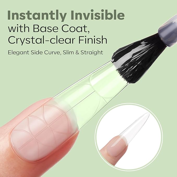 modelones Long Coffin Guiding Line Nail Tips, Soft Gel Tips Fake Nails False Acrylic Extensions Seamless Accurate Positioning Scale Line, Full Matte Professional Nail Salon 216PCS 12Sizes