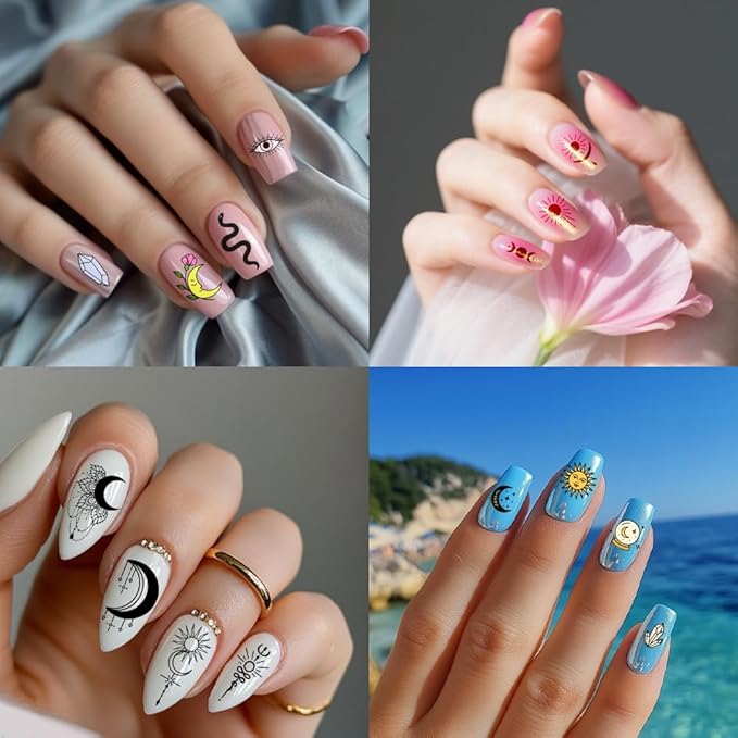 PH PandaHall 2pcs Star Moon Pattern Nail Stamp Plate 170 Patterns Sun Moon Phases Theme Print Art Template Stainless Steel Nail Image Plate Starry Nails Stencil Set for Women 5.7x3.7 inch