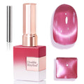 Double Rhythm 15ML Jelly Glass Cat Eye Gel Polish with Magnet Holographic Glitter Shimmer Translucent Sheer Color Salon Soak Off Magnetic Nail at Home (Red Rose-MC1197)