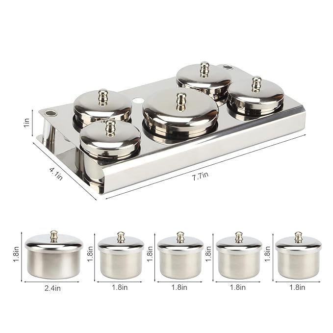 Manicure Stainless Steel Cup Set Nail Art Acrylic Liquid Holder Professional Stainless Steel Storage Box Acrylic Powder Organizer Tray (5PCS)