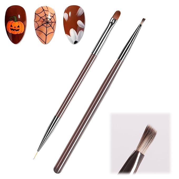 Laza 2pcs Nail Brushes, Nail Drawing brush for Petal and Butterfly Detailing,Double Ended Nails Art Brushes for French Lines and Nail Painting, Nail Art Tool Set for Manicure DIY Nail Design