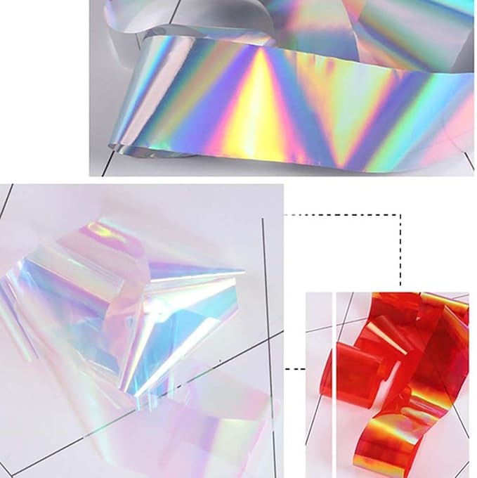20 Rolls Gradient Aurora Glass Paper Nail Art Sticker 3D Holographic Aurora Glass Reflective Mirror Shard Effect Rainbow Thin Iridescent Cellophane Films Foil Nail Wraps for Women Nail Art
