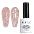 RARJSM Reflective Glitter Gel Polish Rose Gold Disco Shimmer Sparkling Glitter Iridescent Sparkly Shiny Gel Polish Holographic Gelpolish Soak off U V/L E D Nail Art Varnish for Salon DIY at Home