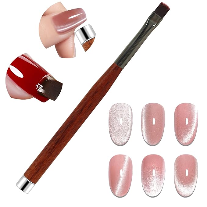 2 IN 1 Acrylic Nail Brush with Magnet,Dual-Ended Nail Art Brush,Cat Eye Magnet for Nails Polish Brushes for Nail Art, Flat Brush for Home Use or Salon