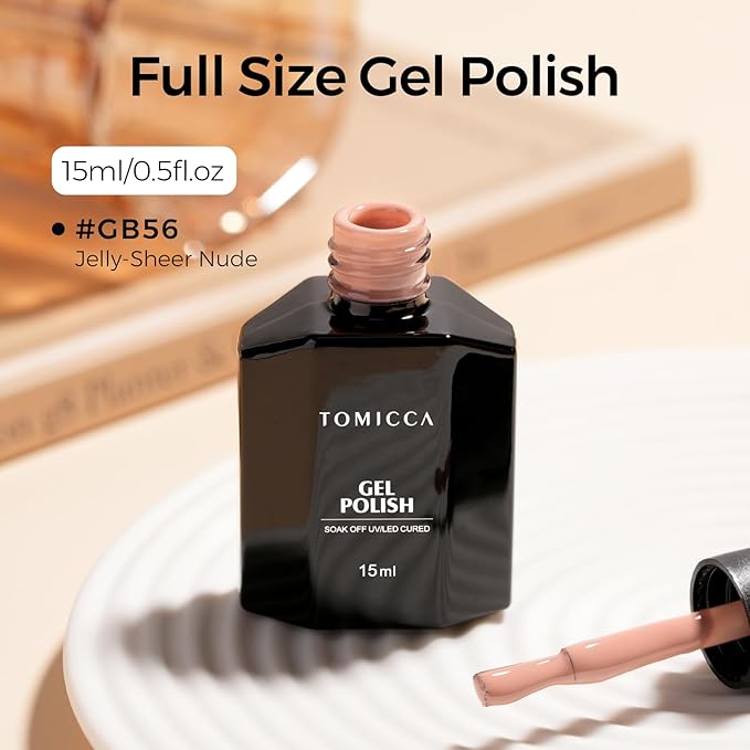 TOMICCA Nude Gel Nail Polish, 15ml Light Nude Gel Polish, Soak Off UV for Cure ， Jelly Color Long Lasting French Nail Art Manicure Salon