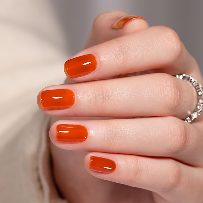 MEGIOR Orange Pumpkin Gel Nail Polish 0.5 Fl Oz Amber Orange Neutral Transparent Colors Soak Off UV LED Lamp Light Cure Gel Polish Kit for Salon and Nail Art Starter Manicure DIY at Home