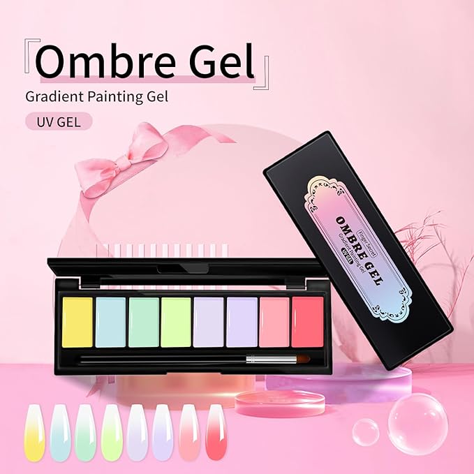 Finger Secret 8 Colors Ombre Gel Pat Nail Polish Set,Ombre Pigment for Nails, Pat Painting Gradient Blooming Gel with 50Pcs Nail Sponges for 5D Gels Nail Art can be Painted in Salon or Home Use