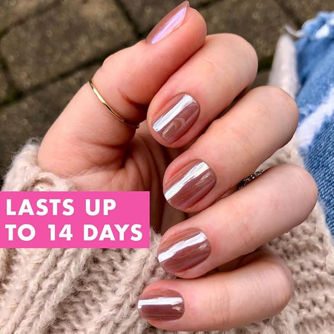 Olive & June Mani Minimalist Instant Press-On Nails (Glue) | 42 Fake Nails, 21 Sizes | Non-Toxic, Long-Lasting Barely-There Look | Spring Flowers & Patterns | Extra Short, Squoval | Taupe Jelly Chrome