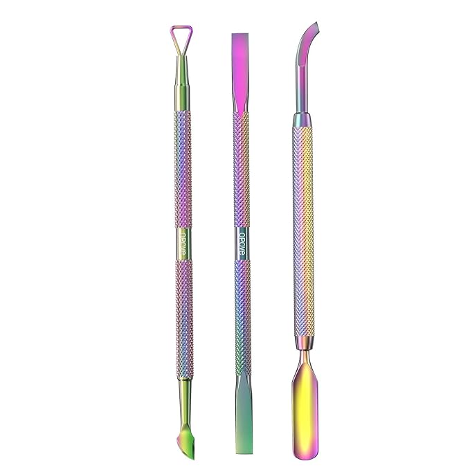 Cuticle Pusher Acetone/Gel/Nail Polish Remover Stainless Steel Professional 3pcs Set Cuticle Scraper Fingernails & Toenails Clean Manicure Tools Cuticle Care for Women&Girl,opove CP-3 (Rainbow Color)