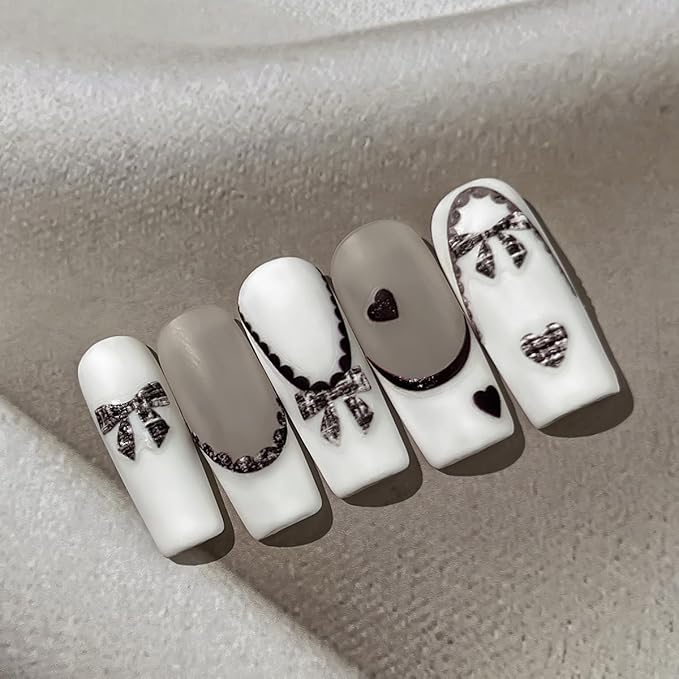 5D Embossed French Tip Nail Stickers for Nails Self-Adhesive Art Valentines Day Nail Art Stickers Cute Nail Decals with Black Red French Line Bow Heart Designs Manicure Decorations for Women 2 Sheets