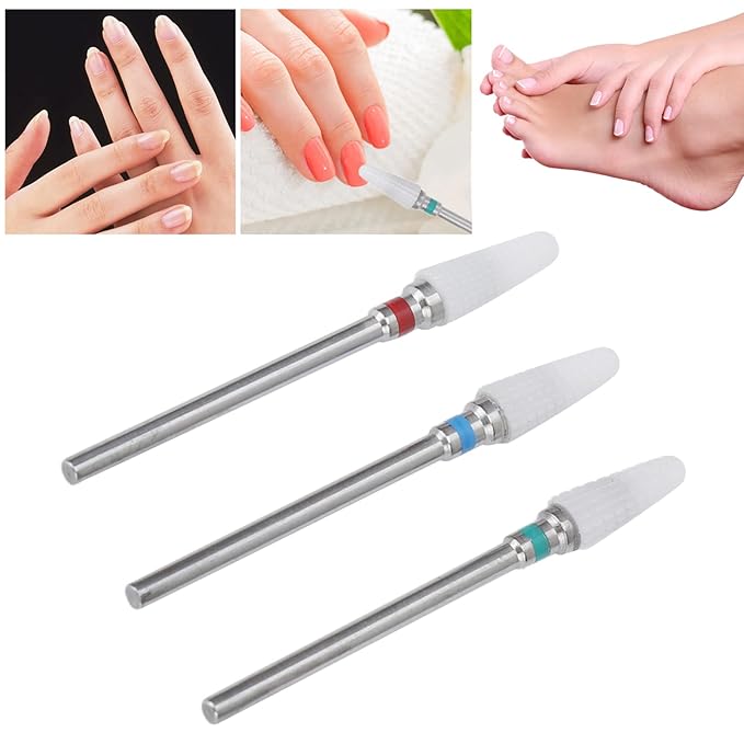 3pcs Nail Drill Bits, Ceramic Nail Drill Bit Set Gel Removal Nail Polishing Grinding Bit Accessory for Electric Nail Drill