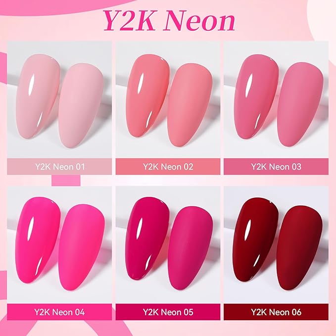 BORN PRETTY Pink Gel Nail Polish Set 6 Colors,Valentine's Day Gift From Light Pink to Bright Neon Hot Pink Sweet Lovely Red Color Gel Polish Kit for Salon Manicure and Nail Art DIY at Home