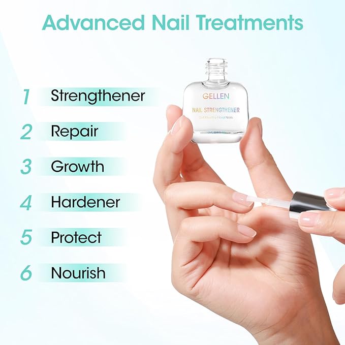 GELLEN Nail Strengthener, 8-In-1 Pro Care Strengthens & Protects Nails Growth Calcium Keratin Active Nourish Nail Repair Growth Treatment for Weak Nails, Air Dry Clear, Non-Polish, 15ml Unscented