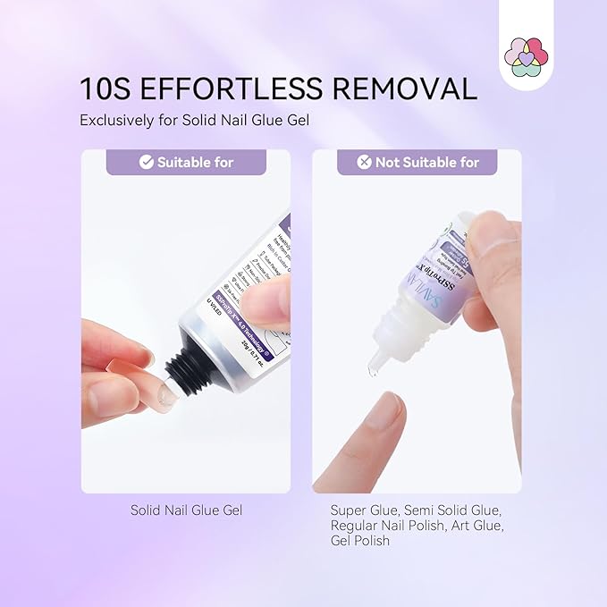 SAVILAND Solid Nail Glue Remover Pen: 10s Quick Removal Nail Glue Remover for Press on Nails with Vitamin E Castor Oil 2 Pcs Acetone-free Alcohol Free Click & Remove for Fake Nails Tips