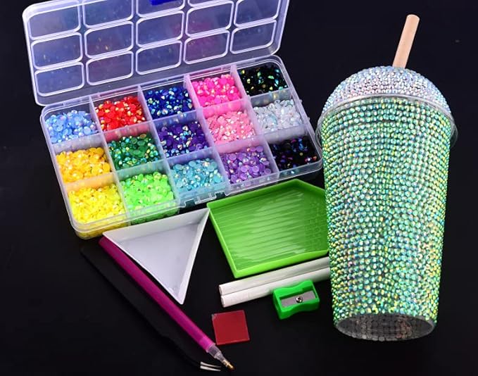 Transparent 17500PCS Flatback Rhinestones 15 Mixed Color Flat Back Gems Round Shape Crystals Rhinestones for Crafts Nail Face Art Shoes Diamond Painting (3mm?17500PCS+Tool)