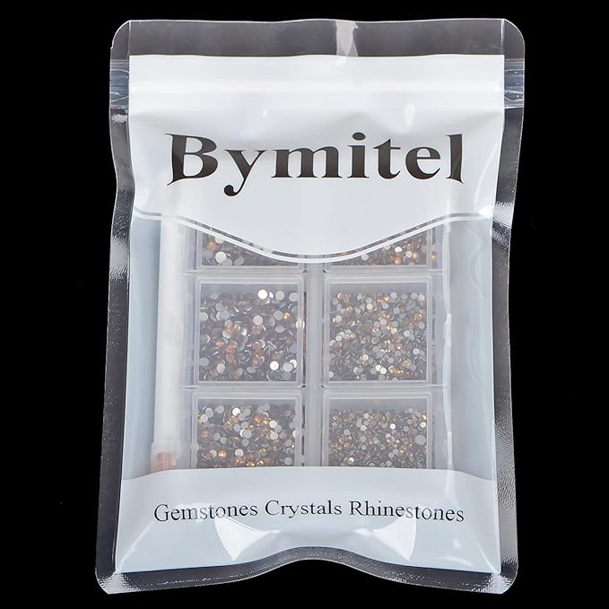 Bymitel 7200 Pieces 6 Mixed Sizes Glue Fix on Glass Rhinestones Round Crystal Gems Flatback for DIY Jewelry Making with one Picking Pen(6-Sizes 7200PCS, Lt. Topaz)