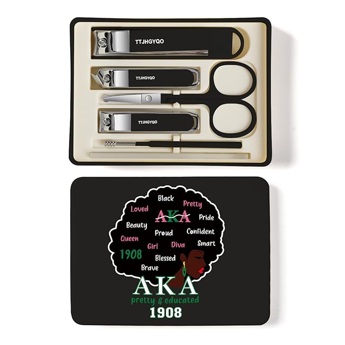 Nail Clippers and Beauty Tool Portable Set Nail Clipper Set Manicure Set 6 in 1 AKA Sorority Gifts Suitable for for Women Home, Workplace, Outdoor Travel,Etc. (AKA 1908 Black)
