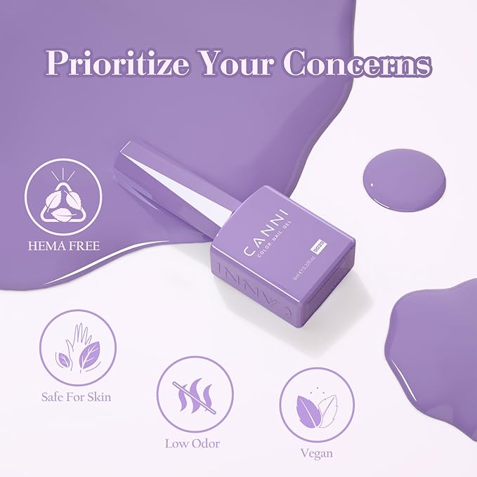 CANNI Purple Gel Nail Polish Set – 6 Colors (Lavender, Ice Blue, Lilac, Baby Blue, Light Purple), 9ML Soak Off UV LED Gel Nail Kit for DIY Nail Art & Home Salon