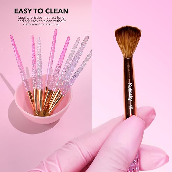 Kiara Sky Acrylic Brush #8 - Pink | 100% Pure Kolinsky | Crystal Cut Handle and Acetone Resistant