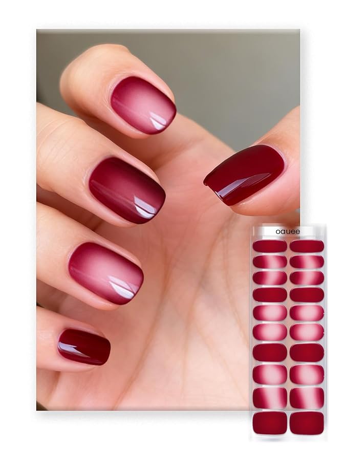 Semi Cured Gel Nail Strips | Built-In Gel Top Coat | UV Light Required | Salon Quality, Easy Application And Removal (Velvet Rouge Reverie ）
