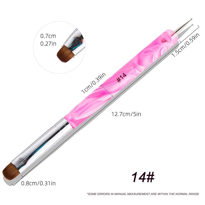 French Manicure Brush -2 Way Nail Art Brush with Dotting Manicure Tool for Manicure Cuticle Clean Up Nail Art Design- Professional Nail Salon Quality Brush, Nail Dotting Pen (Peach, 14#)