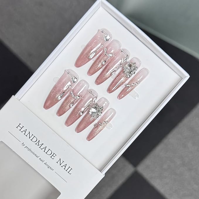 10Pcs(1Pack) Handmade Press On Nails 3D Flower Nails Cute Catoon Chick Nails for Women Party Holiday Daily Wear Size M