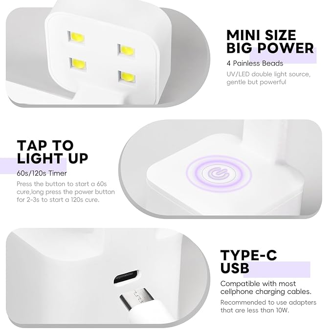 PEACECOLOR Mini U V Light for Gel Nails U V Nail Lamp Nail Dryer 2 Timer Modes Fast Curing LED Nail Lamp for Gel Nail Polish Home Salon DIY Gifts for Women