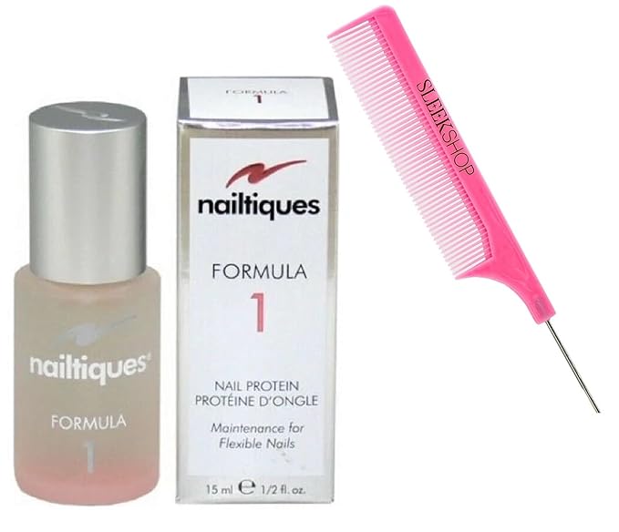 yper N𝐚iltiqu𝐞𝐬 Formula Nail Protein Treatment - Nail Booster for Harder Healthier Nails (w/SIeekshop Pink Comb) (FORMULA 1 (1/2 oz | 0.5 oz))