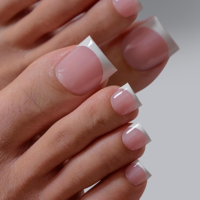 BTArtboxnails XCOATTIPS Toe Nail Tips - Lamp-Curable Sharp Square Pink Press On Toenails for Women, 150 Soak Off French Tip Toe Nail Extensions in 15 Sizes, Builder Gel & Top Coat Required