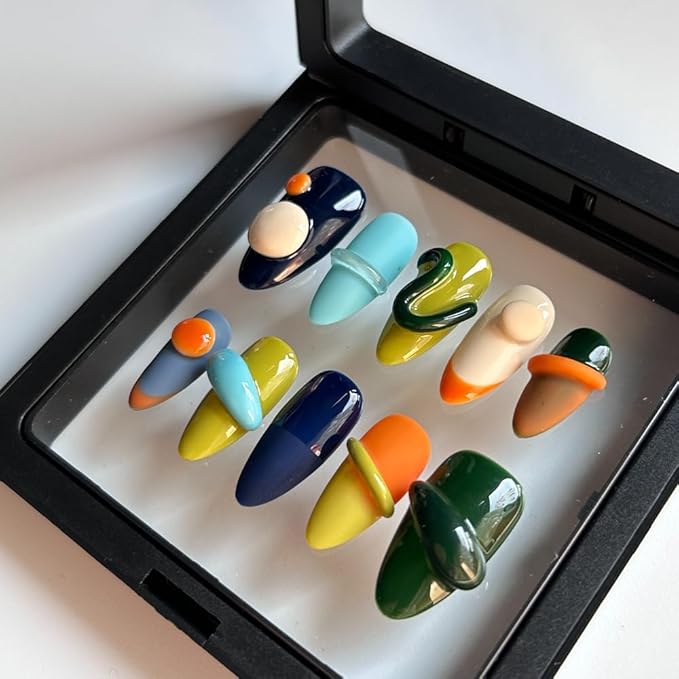 10PCS Handmade Nails Press On Nails Almond Art False Nails Women's Nails Kit,Medium