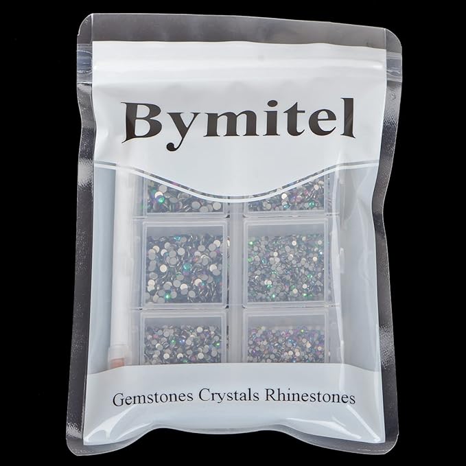 Bymitel 7200 Pieces 6 Mixed Sizes Glue Fix on Glass Rhinestones Round Crystal Gems Flatback for DIY Jewelry Making with one Picking Pen(6-Sizes 7200PCS, Green Volcanic)