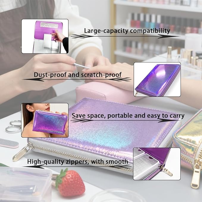 Finger Angel 48 Slots Holographic Nail Plates Holder Case Stamping Templates Organizer Retangel Nail Printing Molds Collection Manicure Tool Accessorie-6x12Cm Template Purple