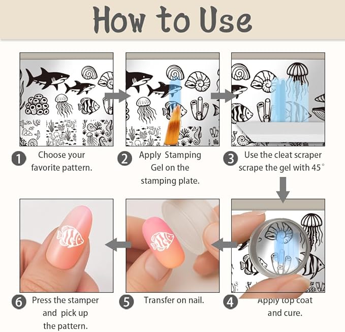 UNICRAFTALE 3Pcs Summer Nail Stamp Plates Set Ocean Series Nail Stamping Plate Turtles Shark Medusa Image Nail Stencils Conch Nail Art Stamping Template with Nail Scraper for Women Nail Design Tools