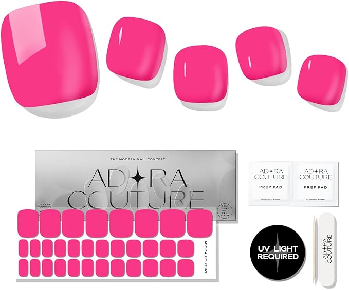 Semi Cured Gel Nail Strips – 32 Pcs Gel Pedicure Stickers - UV Nail Wraps for Toenails, Easy Application, Long Lasting, Salon Quality & UV Light Required - Pop Pink P