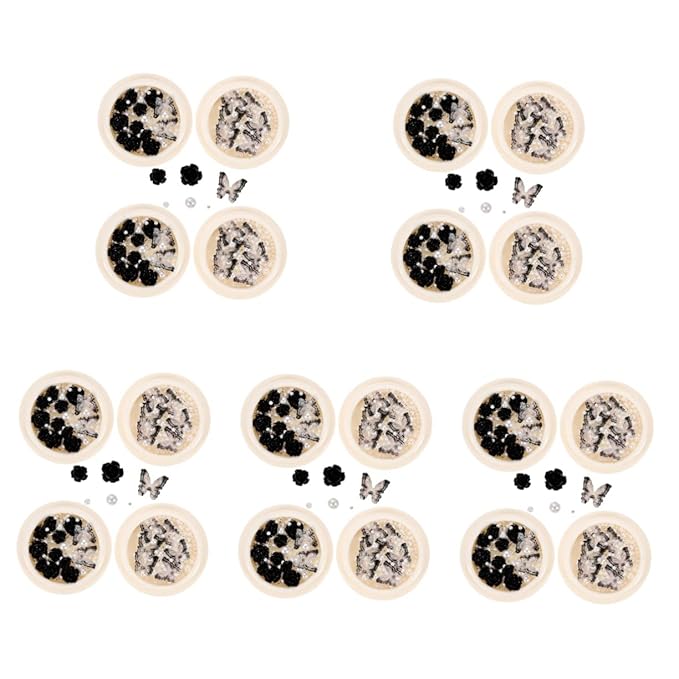 5sets Black Nail Rhinestones Pearl Rhinestones Flatback Nail Charms Art Gems Studs 4boxes * 5