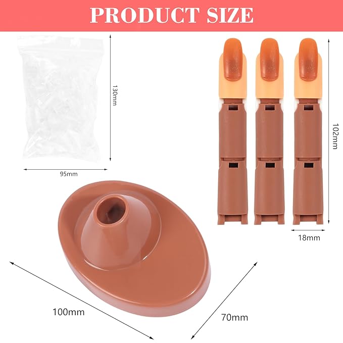 Practice Fingers for Acrylic Nails, Flexible Movable Fake Finger to Practice Fake Nails, 3PCS Adjustable Nail Finger Practice with 1PC Brown Acrylic Finger Base, 100PCS Clear Nail Tips With Box