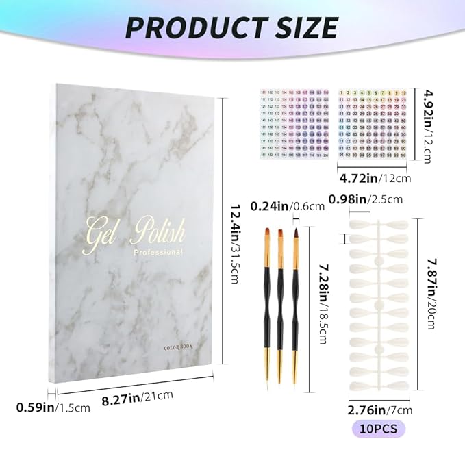 160 Nail Color Book, Professional Nail Color Display Book with 240 N-ail Tips & 1-200 Number Stickers Labels 3 Dual-Ended Nai-l Art Pen, Nai-l Salon Display Booklet(COLOR:White)