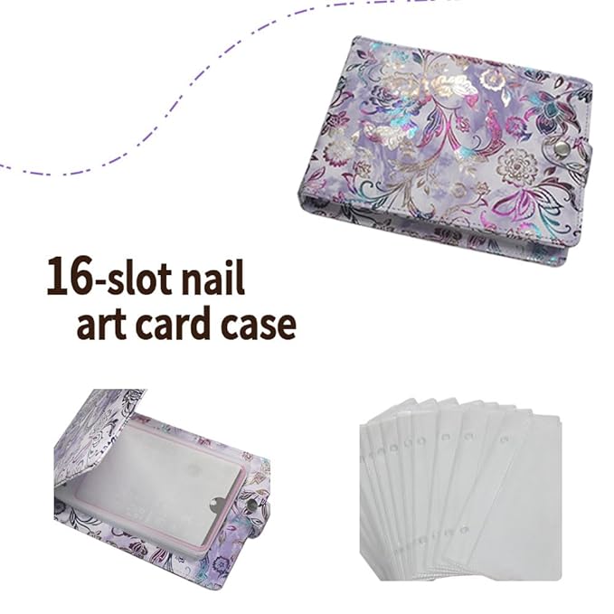 DRDS 16 Slots Nail Art Stamp Plate Holder Stamping Plates Storage Bag Cases Flower Pattern Practical Empty Rectangle Plates Big Size 9.5X14.5CM Organizers