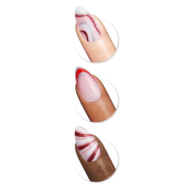 Sally Hansen Salon Effects Perfect Press-On Holiday, Candy Cane Lane, Press On Nails, Easy to Apply, Nail Glue & Adhesive Tabs Included